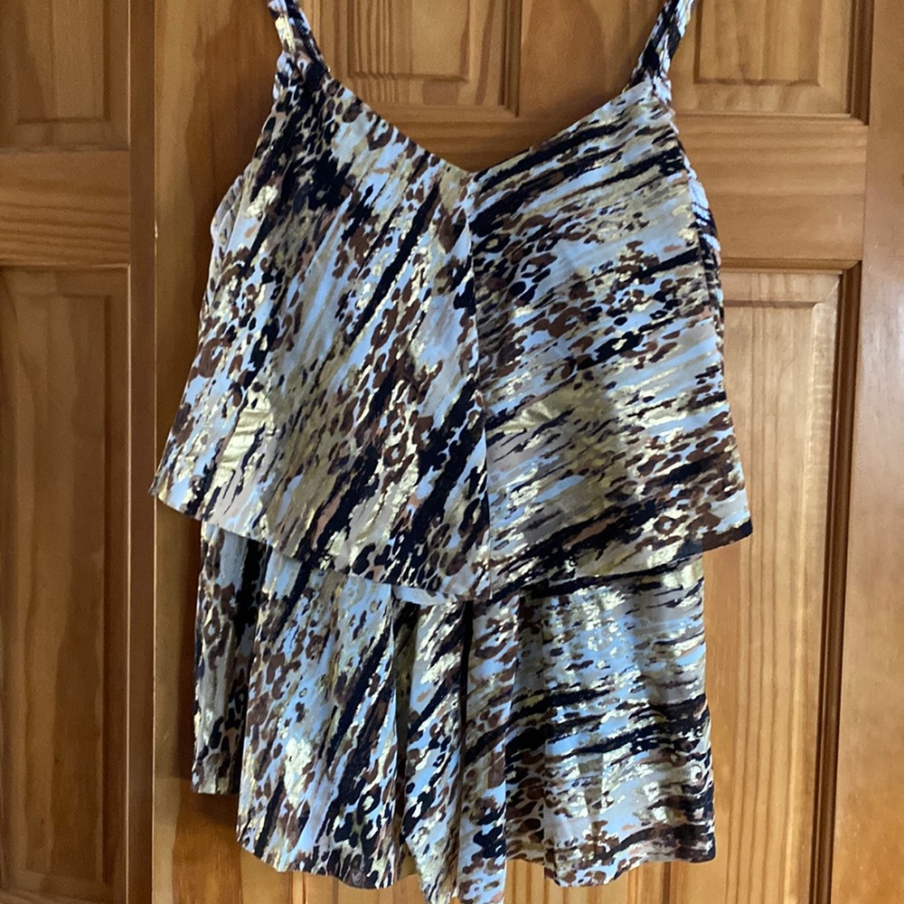 Swimsuits for All Gold Foil Cascading Tankini Top